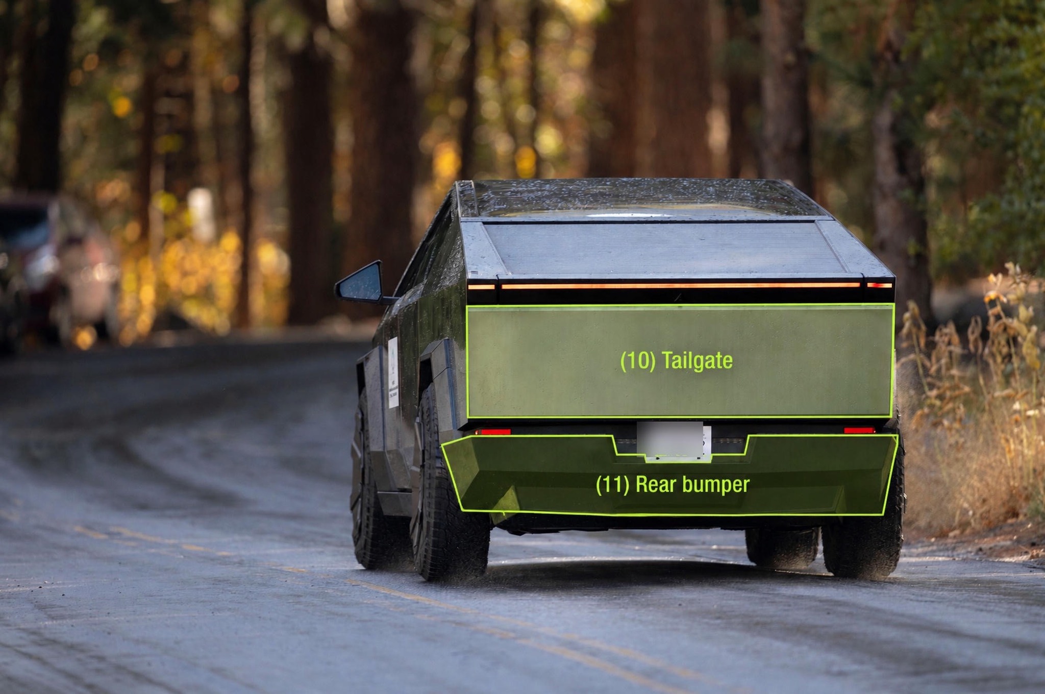 Cybertruck with the 11 ad panels outlined